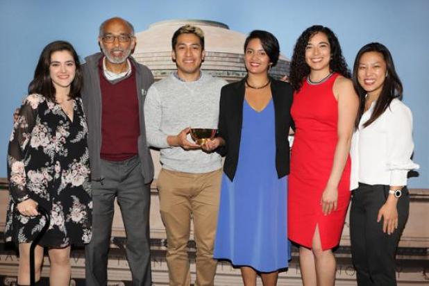 Erin Byrne Rousseau, HST Co-Director Emery Brown, Christian Landeros, Aditi Gupta, Claudia Elena Varela, and Lucy Hu at the 2019 MIT Awards on May 13.