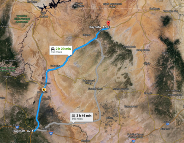 Map Flagstaff to Kayenta AZ