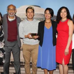 Erin Byrne Rousseau, HST Co-Director Emery Brown, Christian Landeros, Aditi Gupta, Claudia Elena Varela, and Lucy Hu at the 2019 MIT Awards on May 13.